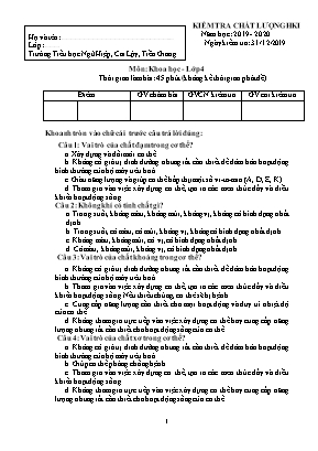 Đề kiểm tra chất lượng Học kì I môn Khoa học Lớp 4 - Năm học 2019-2020 - Trường Tiểu học Ngũ Hiệp (Có đáp án)